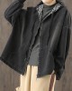 Chic denim black clothes hooded pockets baggy blouse Chic denim black clothes hooded pockets baggy blouse