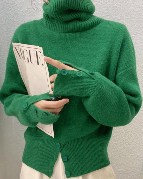 Italian White Hign Neck Button Open Patchwork Knit Sweater Fall Italian White Hign Neck Button Open Patchwork Knit Sweater Fall