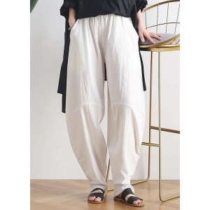 Vintage white cotton and linen loose casual trousers Zen lantern pants