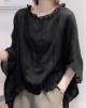Art Navy Tops Ruffles Trim Half Sleeve Shirts Blouse Plus Size