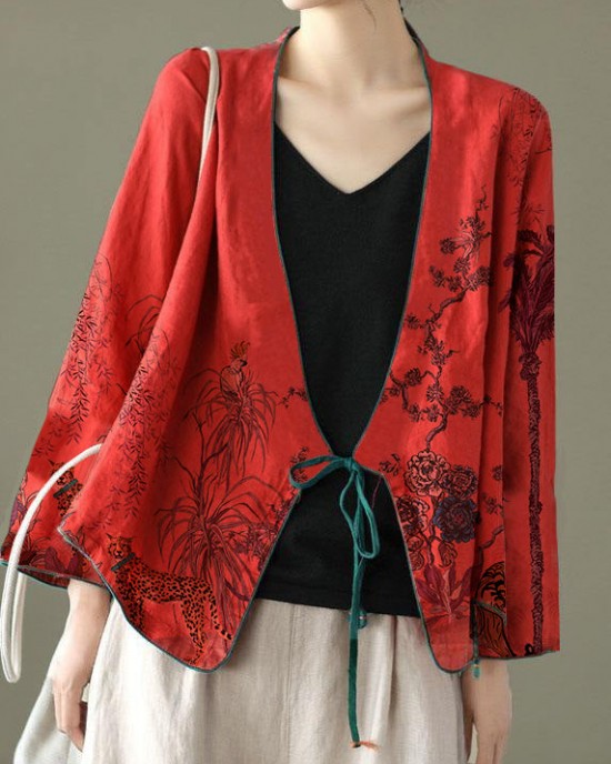Women Red Embroideried Long sleeve Linen Shirt Women Red Embroideried Long sleeve Linen Shirt