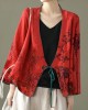 Women Red Embroideried Long sleeve Linen Shirt Women Red Embroideried Long sleeve Linen Shirt