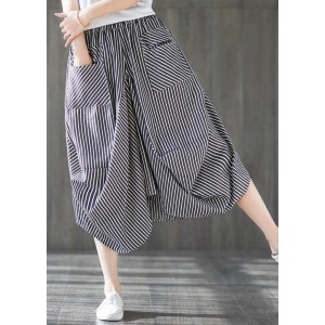 2025 new cotton linen literary striped skirt casual irregular thin section natural waist