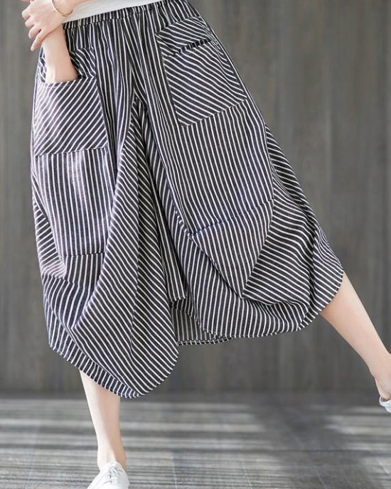 2025 new cotton linen literary striped skirt casual irregular thin section natural waist 2025 new cotton linen literary striped skirt casual irregular thin section natural waist
