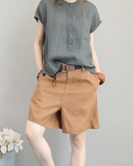Unique o neck linen tops women blouses low high design Plus Size Clothing gray green shirt Unique o neck linen tops women blouses low high design Plus Size Clothing gray green shirt