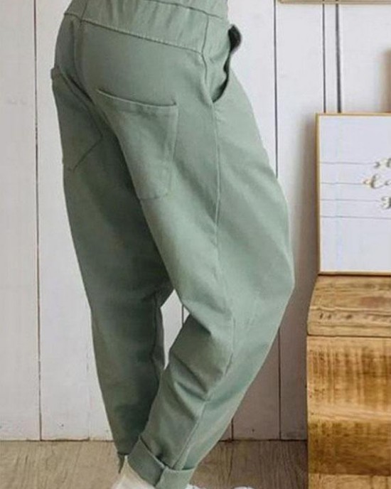 Women Casual Loose Elastic Waist Harem Trousers Long Solid Pants Women Casual Loose Elastic Waist Harem Trousers Long Solid Pants