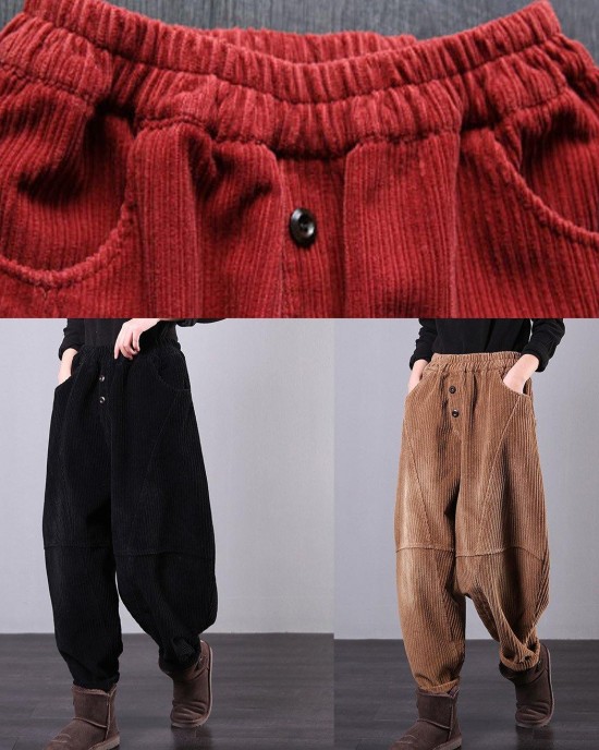Unique black trousers oversized fall Corduroy pockets Cotton women trousers Unique black trousers oversized fall Corduroy pockets Cotton women trousers