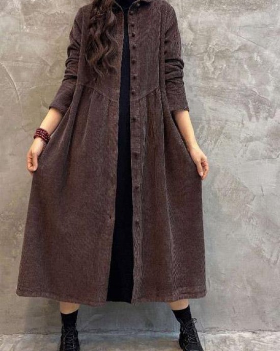 French blackish green corduroy coats Inspiration thick Cinched women coats ( Limited Stock)
