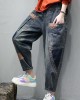 Women Blue Pockets Patchwork Casual Fall Denim Pants Women Blue Pockets Patchwork Casual Fall Denim Pants