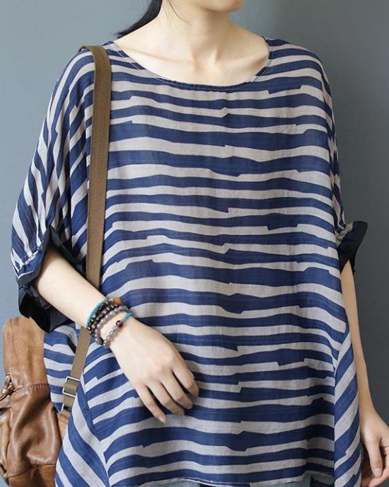 Organic Blue Striped Blouse O Neck Top Photography Organic Blue Striped Blouse O Neck Top Photography