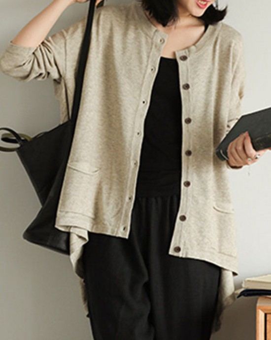 Italian Chocolate Loose Knit Button Pockets low High Design Fall Sweater Cardigans Italian Chocolate Loose Knit Button Pockets low High Design Fall Sweater Cardigans