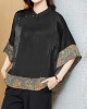 Vintage Black Mandarin Collar Asymmetrical Patchwork Jacquard Silk Shirts Batwing Sleeve Vintage Black Mandarin Collar Asymmetrical Patchwork Jacquard Silk Shirts Batwing Sleeve