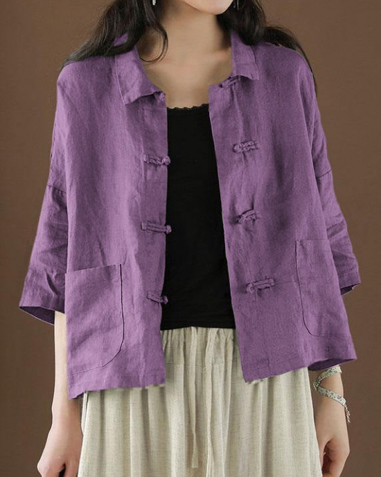 Beautiful Green Peter Pan Collar Pockets Summer Linen top Beautiful Green Peter Pan Collar Pockets Summer Linen top