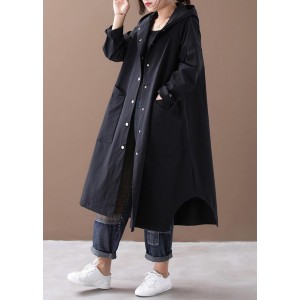 Elegant black Fashion box coat Inspiration hooded Large pockets outwears