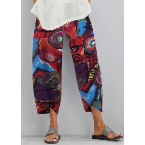 Cotton hemp printed elastic large size Capris