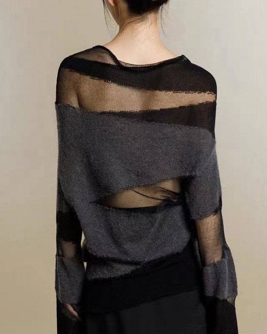 New Black Turtleneck Tulle Patchwork Thin Knit Sweaters Fall New Black Turtleneck Tulle Patchwork Thin Knit Sweaters Fall