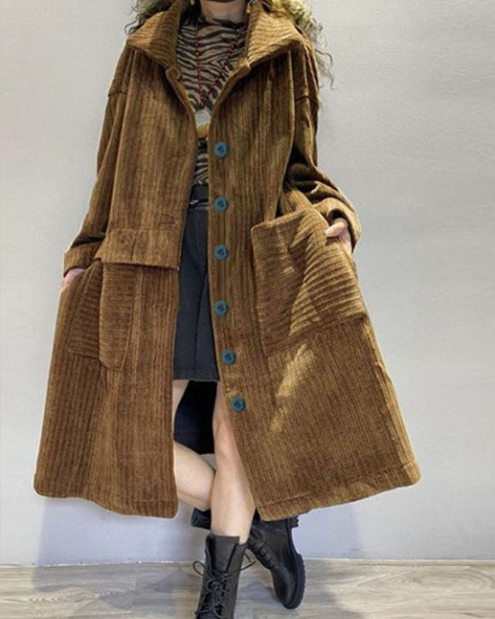 Chic Coffee Pockets Button Corduroy Loose Fall Long sleeve Coats Chic Coffee Pockets Button Corduroy Loose Fall Long sleeve Coats