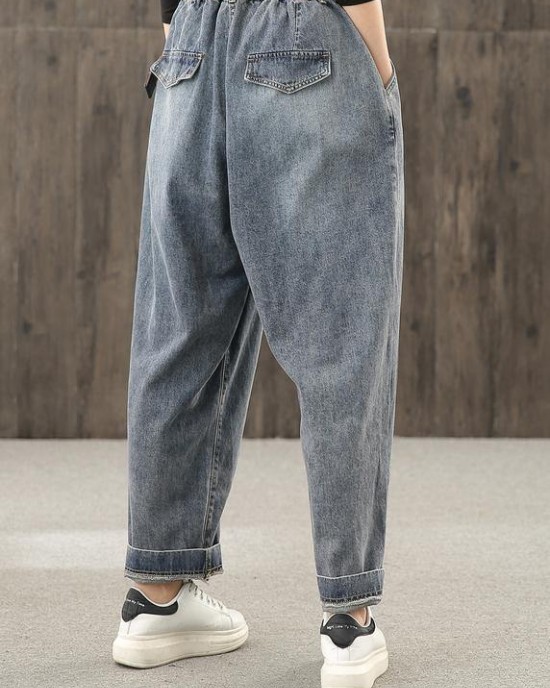 Retro denim blue autumn new trousers plus size harem pants Retro denim blue autumn new trousers plus size harem pants