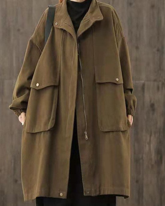 Handmade Chocolate Casual zippered Pockets Patchwork Fall trench coats Handmade Chocolate Casual zippered Pockets Patchwork Fall trench coats