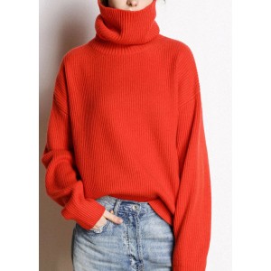 Boutique Red Turtle Neck cozy Cashmere Knitted Tops Winter