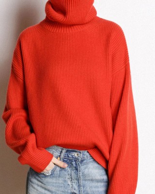 Boutique Red Turtle Neck cozy Cashmere Knitted Tops Winter