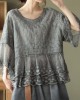 Loose Khaki O-Neck Embroideried Patchwork Summer Shirts Half Sleeve Loose Khaki O-Neck Embroideried Patchwork Summer Shirts Half Sleeve