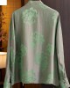 Beautiful Green Mandarin Collar Button Print Silk Shirt Top Spring Beautiful Green Mandarin Collar Button Print Silk Shirt Top Spring