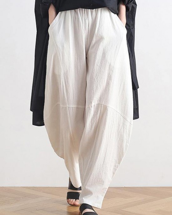 Vintage white cotton and linen loose casual trousers Zen lantern pants Vintage white cotton and linen loose casual trousers Zen lantern pants