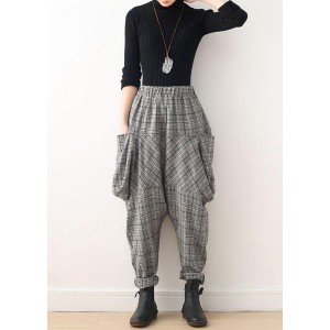 Original design retro gray thick loose large size warm knitted plaid Harlan bloomers