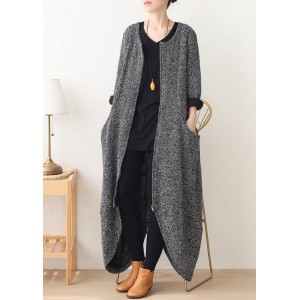 vintage gray woolen coats oversized Winter coat v neck asymmetric winter women coats