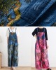 2025 retro national style rose printed loose denim overalls 2025 retro national style rose printed loose denim overalls