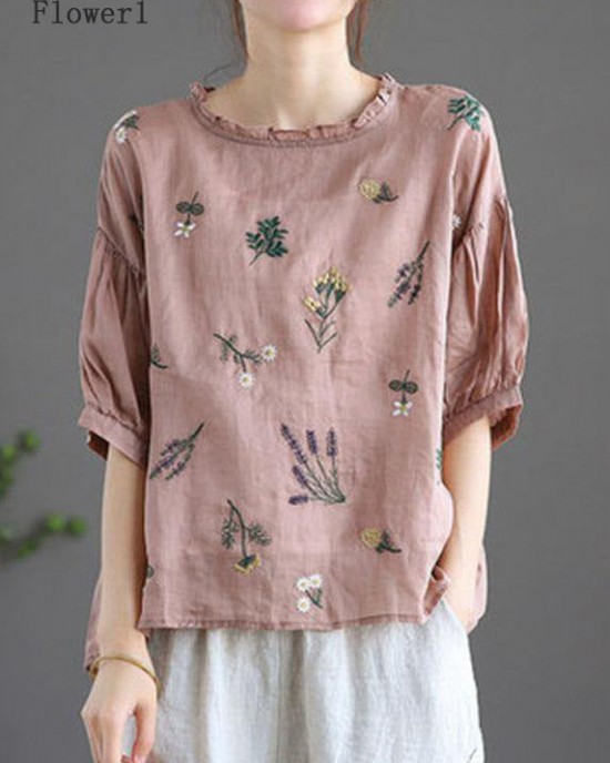 Modern Pink Regular Embroideried Summer Floral Half Sleeve Modern Pink Regular Embroideried Summer Floral Half Sleeve
