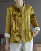 Women Yellow Elegant Button Fall Top Long Sleeve Linen Women Yellow Elegant Button Fall Top Long Sleeve Linen