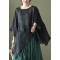 Art Black Asymmetrical Design Embroideried Summer Ramie Shirt Tops