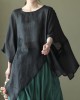 Art Black Asymmetrical Design Embroideried Summer Ramie Shirt Tops Art Black Asymmetrical Design Embroideried Summer Ramie Shirt Tops