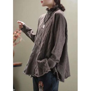 Elegant Khaki Turtleneck side open Casual Fall Knit Sweater
