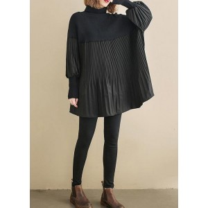 Elegant black clothes For Women high neck Cinched oversized shirts