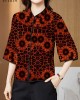 Vintage Red Mandarin Collar Print Silk Shirt Tops Half Sleeve Vintage Red Mandarin Collar Print Silk Shirt Tops Half Sleeve