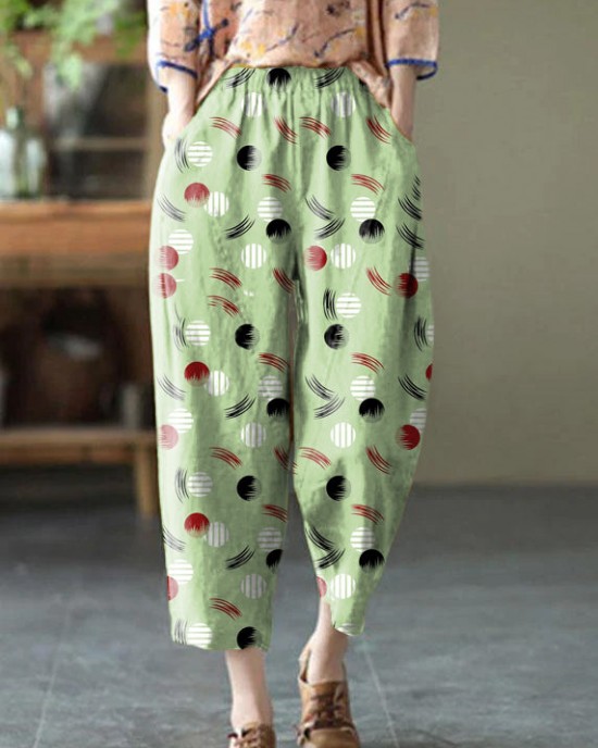 Natural Yellow Elastic Waist Summer Linen Harem Pants Natural Yellow Elastic Waist Summer Linen Harem Pants