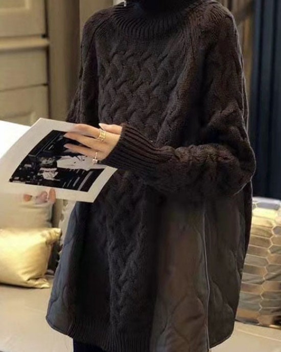 Women Chocolate Turtleneck Patchwork Thick Fall Sweater Women Chocolate Turtleneck Patchwork Thick Fall Sweater