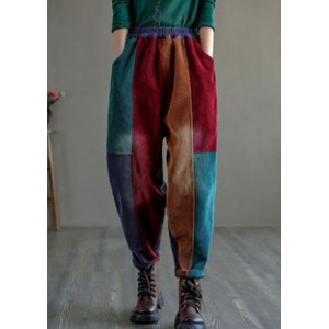 Women Colorblock Thick Corduroy Patchwork Fall Pants
