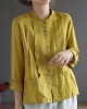 Women Yellow Elegant Button Fall Top Long Sleeve Linen Women Yellow Elegant Button Fall Top Long Sleeve Linen