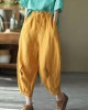 Simple Yellow Retro High Waist Pockets Summer Pants Linen Simple Yellow Retro High Waist Pockets Summer Pants Linen