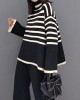 Beautiful Black Turtle Neck Striped Knit Two Piece Suit Set Spring