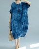 2025 blue long linen dress plus size O neck floral linen clothing dresses casual short sleeve baggy dresses linen caftans 2025 blue long linen dress plus size O neck floral linen clothing dresses casual short sleeve baggy dresses linen caftans