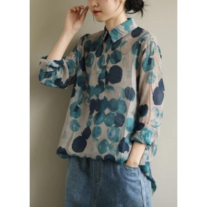 French lapel fall Tunic Wardrobes blue dotted blouses