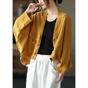 Fine Yellow Bat wing Sleeve Pockets Coat Short