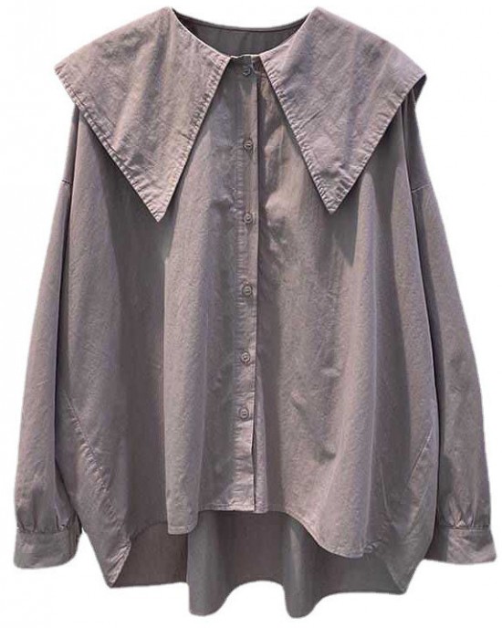 Bohemian Purple Pink Peter Pan Collar Button asymmetrical design Fall Long sleeve Top Bohemian Purple Pink Peter Pan Collar Button asymmetrical design Fall Long sleeve Top