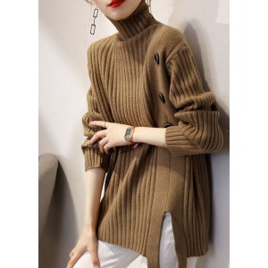 Boutique Khaki Turtleneck Thick Fall Winter Knit Sweater