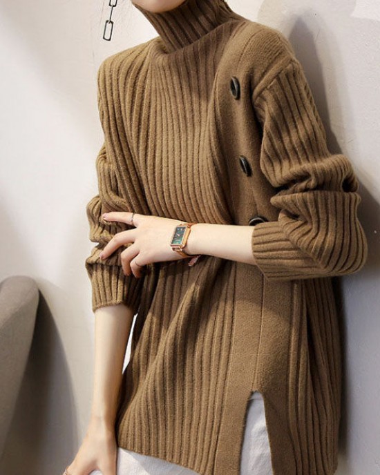Boutique Khaki Turtleneck Thick Fall Winter Knit Sweater Boutique Khaki Turtleneck Thick Fall Winter Knit Sweater